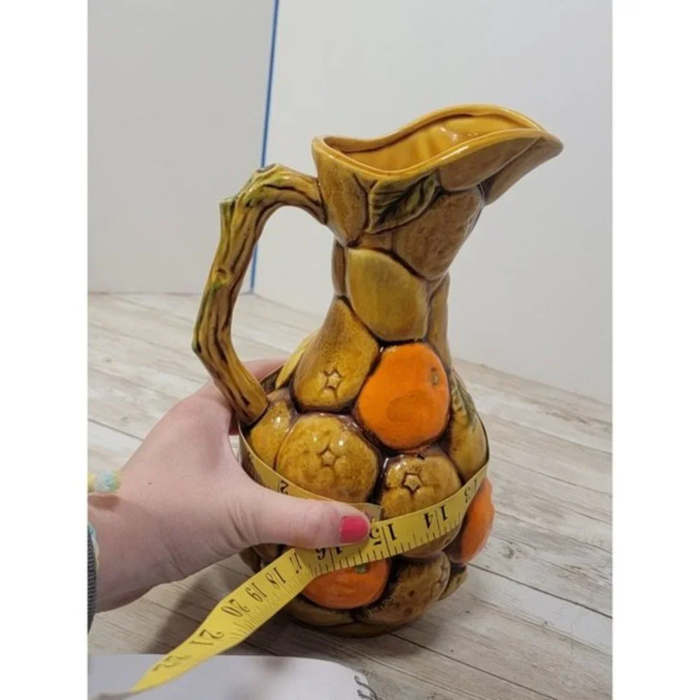 vintage Majolica Pitcher tropical w orange lemon-Japan-Inarco MCM Citrus Fruit - Picture 9 of 10